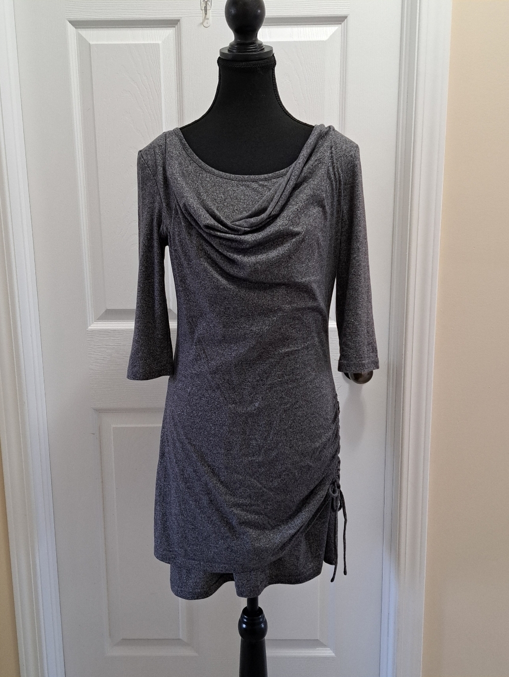 Bench Gray Cowl Neck Mini Dress Womens Medium 3/4 Sleeve Fitted Casual Stretch